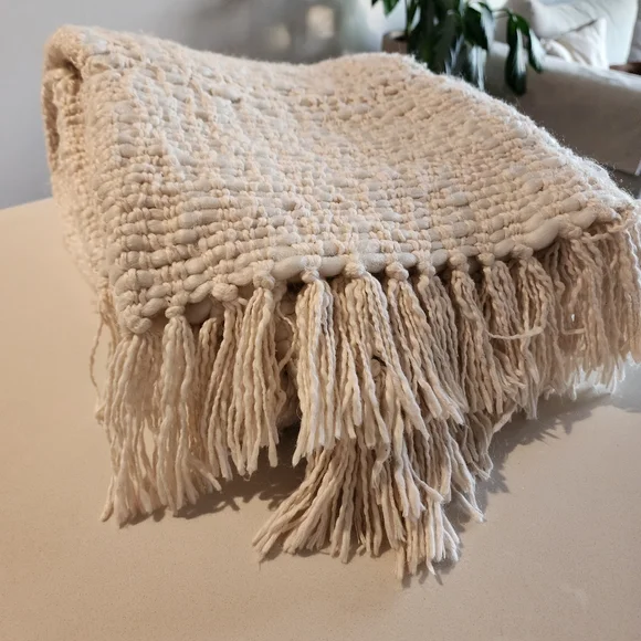 West Elm Cozy Cream Woven Throw Blanket - Picture 5 of 5